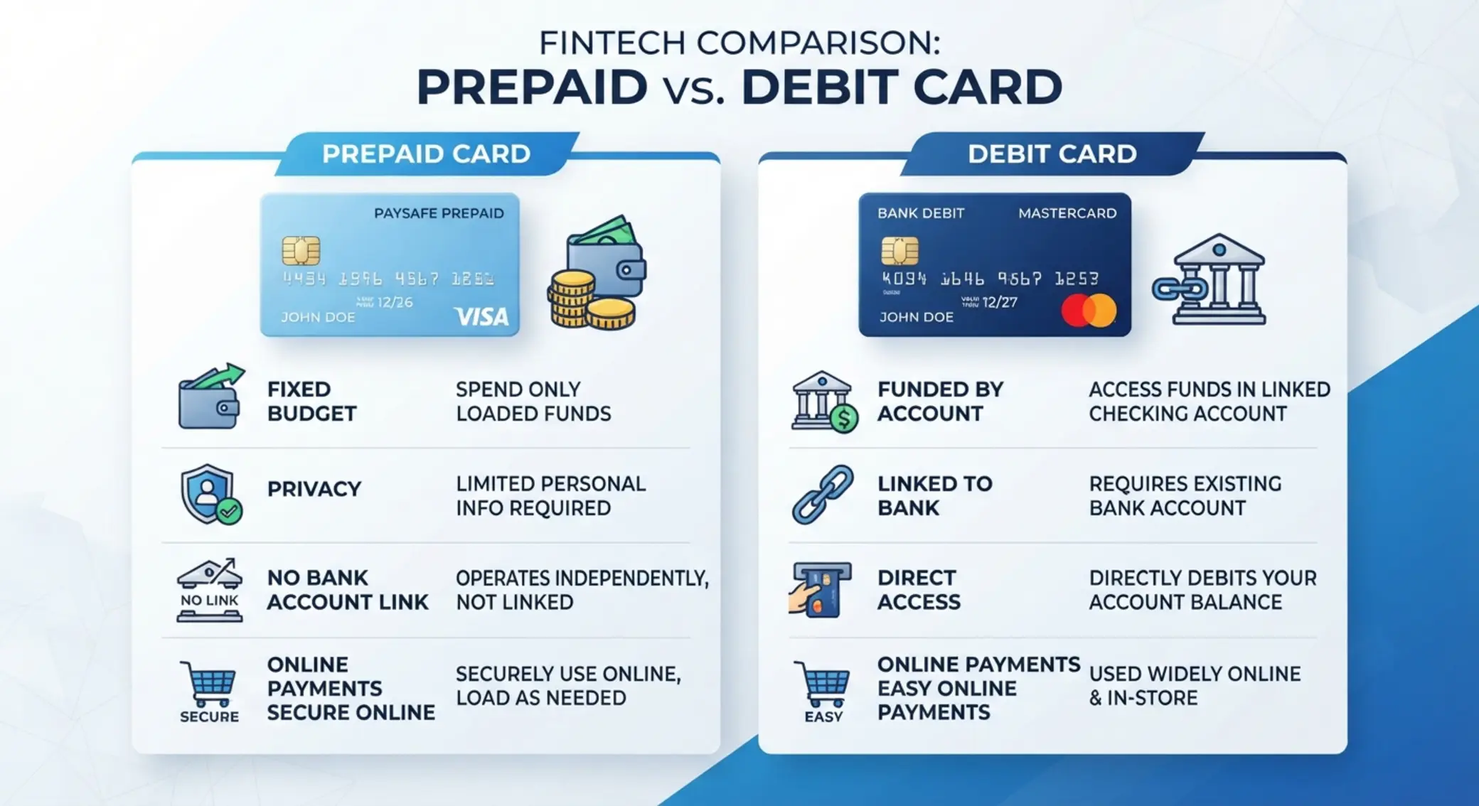 Différences entre carte prépayée et carte Maestro Comparaison visuelle entre carte prépayée et carte de débit