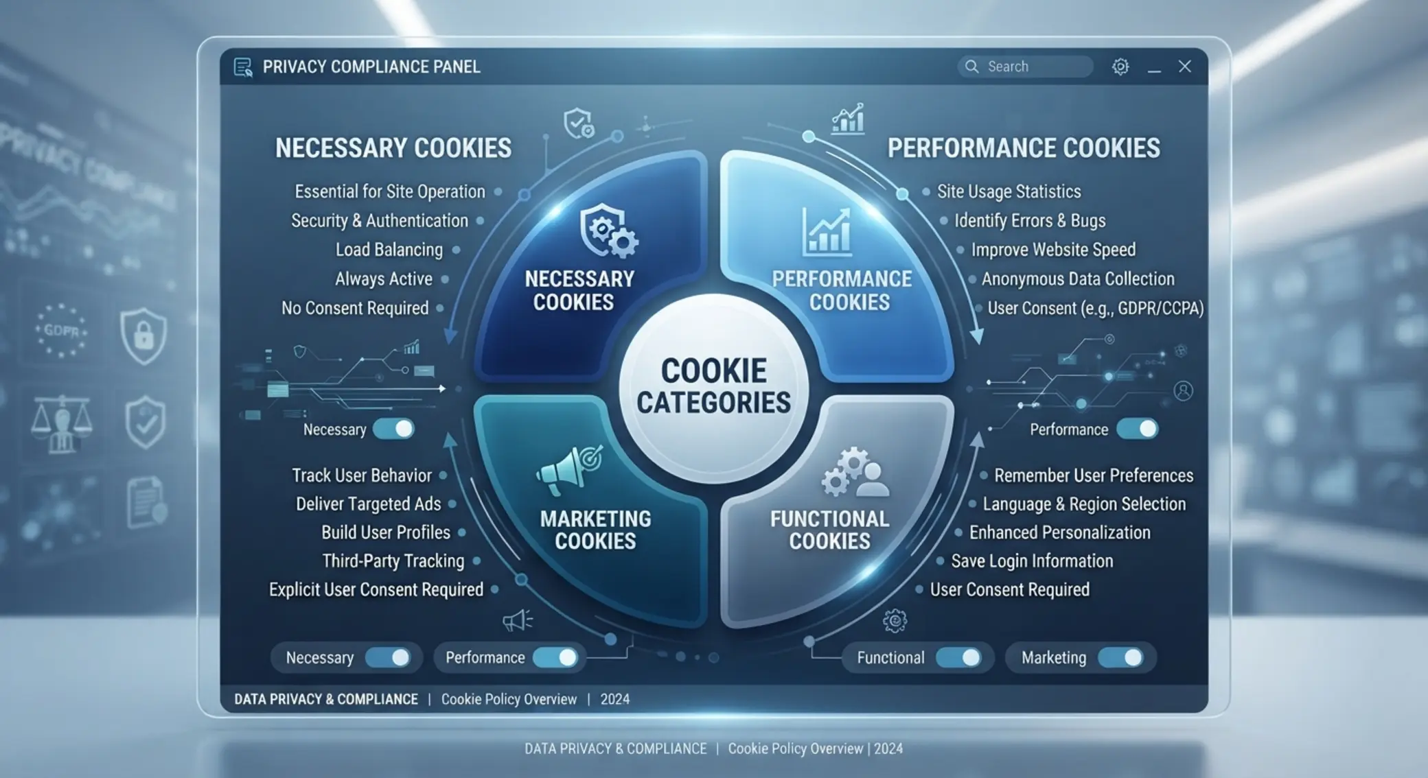 Catégories de cookies utilisées sur le site Infographie des différentes catégories de cookies sur un site