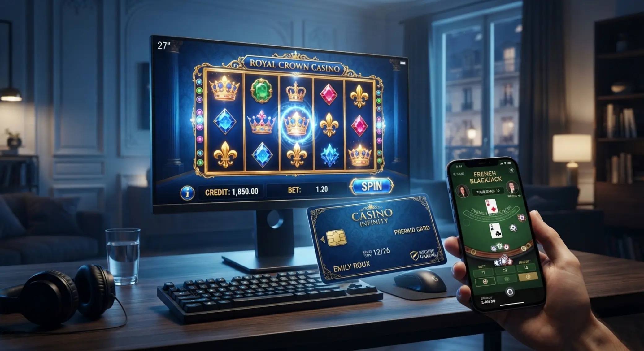 Écrans de jeux en ligne avec élément visuel de carte prépayée