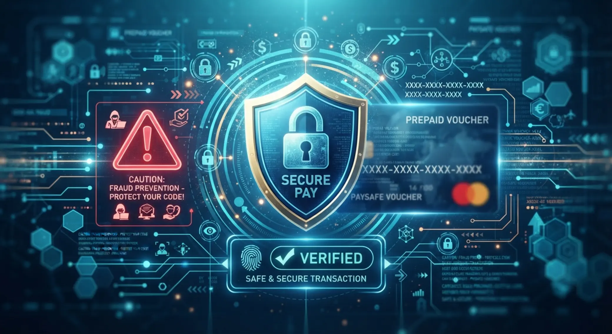 Sécurité et fraude autour de Paysafecard Sécurité Paysafecard avec cadenas, bouclier et prévention contre la fraude